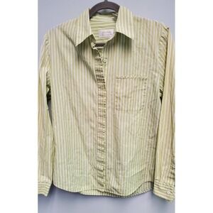 Dana Buchman Womens white/green striped cotton button shirt blouse Size Small